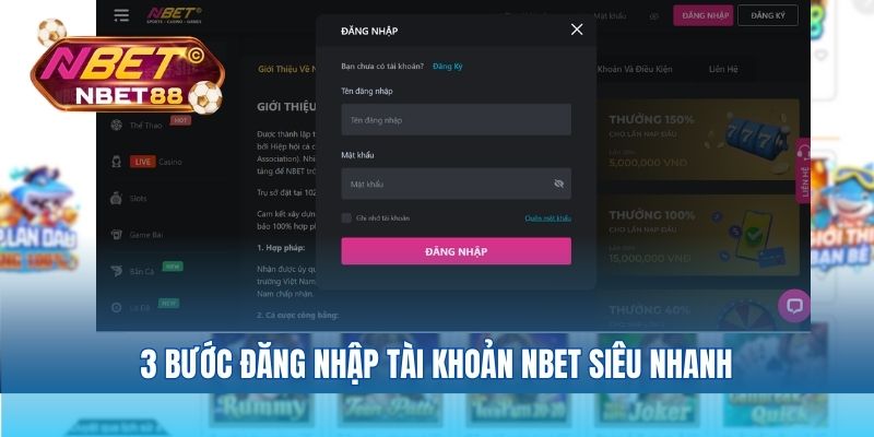 3 bước đăng nhập tài khoản NBET siêu nhanh
