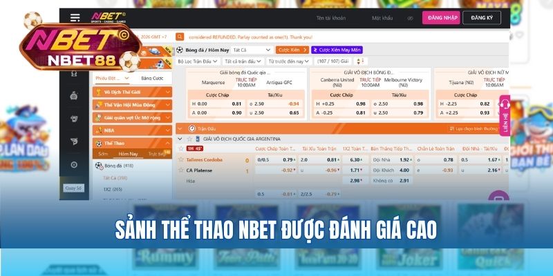 Sảnh thể thao NBET được đánh giá cao